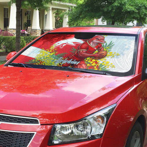 Dolphins Auto Sun Shade Golden Wattle Floral Polynesian - Australian Flower - Rugby Mascot