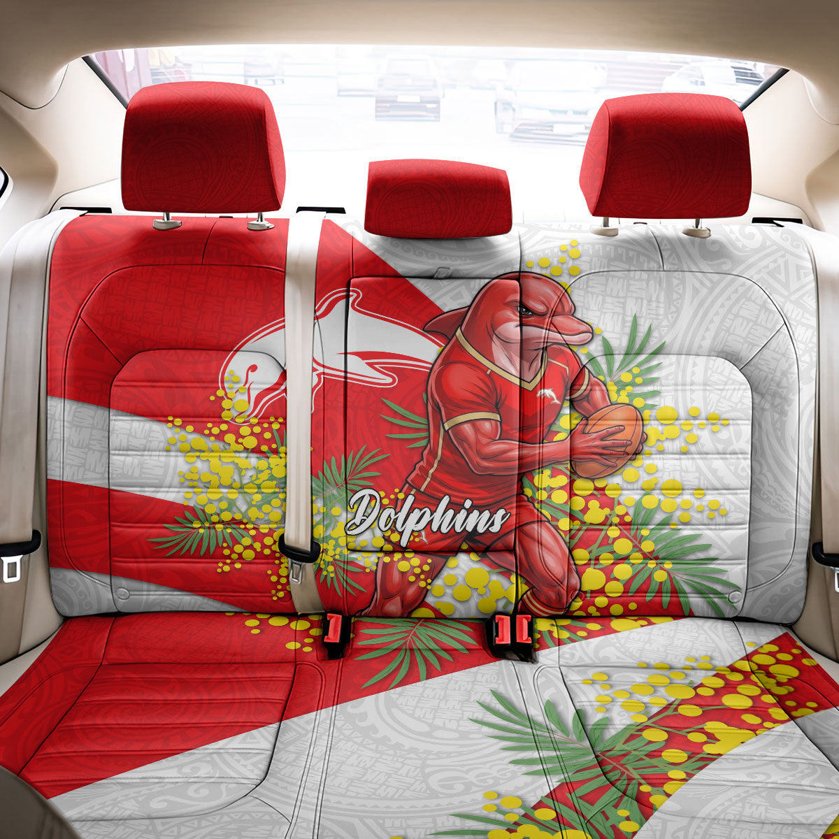 Dolphins Back Car Seat Cover Golden Wattle Floral Polynesian - Australian Flower - Rugby Mascot