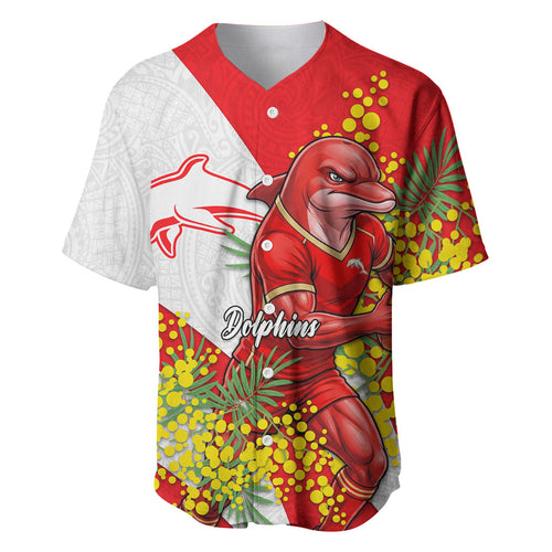 Dolphins Baseball Jersey Golden Wattle Floral Polynesian - Australian Flower - Rugby Mascot