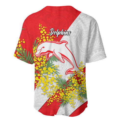 Dolphins Baseball Jersey Golden Wattle Floral Polynesian - Australian Flower - Rugby Mascot