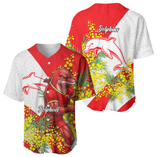 Dolphins Baseball Jersey Golden Wattle Floral Polynesian - Australian Flower - Rugby Mascot