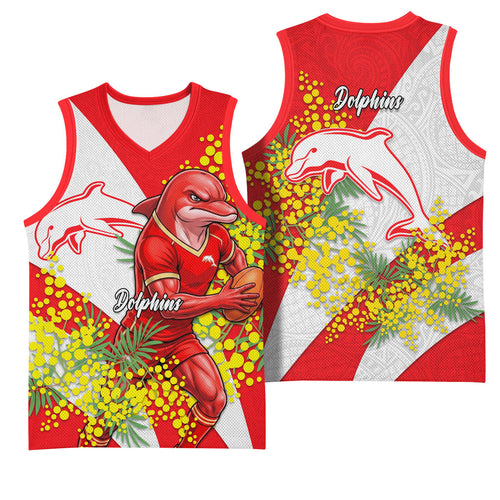 Dolphins Basketball Jersey Golden Wattle Floral Polynesian - Australian Flower - Rugby Mascot