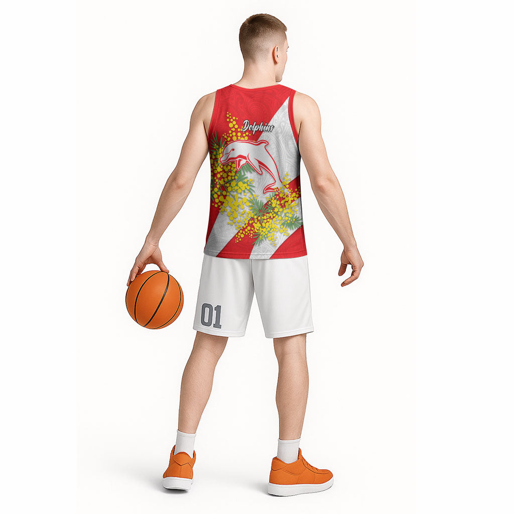Dolphins Basketball Jersey Golden Wattle Floral Polynesian - Australian Flower - Rugby Mascot