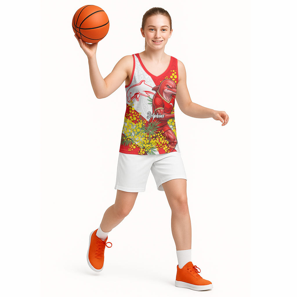 Dolphins Basketball Jersey Golden Wattle Floral Polynesian - Australian Flower - Rugby Mascot