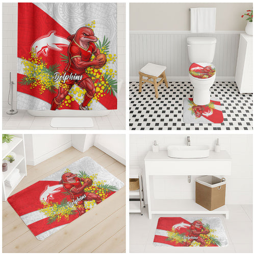 Dolphins Bathroom Set Golden Wattle Floral Polynesian - Australian Flower - Rugby Mascot