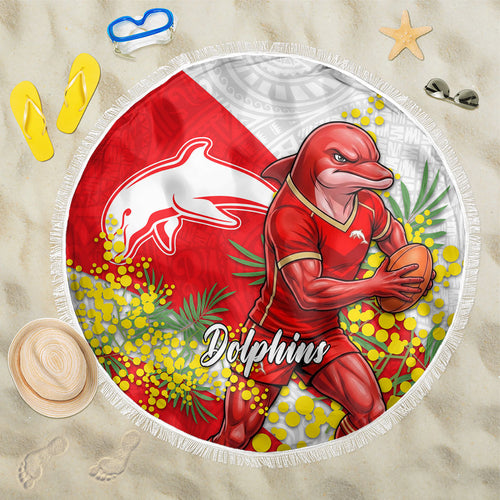 Dolphins Beach Blanket Golden Wattle Floral Polynesian - Australian Flower - Rugby Mascot