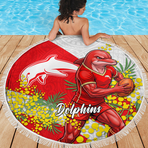 Dolphins Beach Blanket Golden Wattle Floral Polynesian - Australian Flower - Rugby Mascot