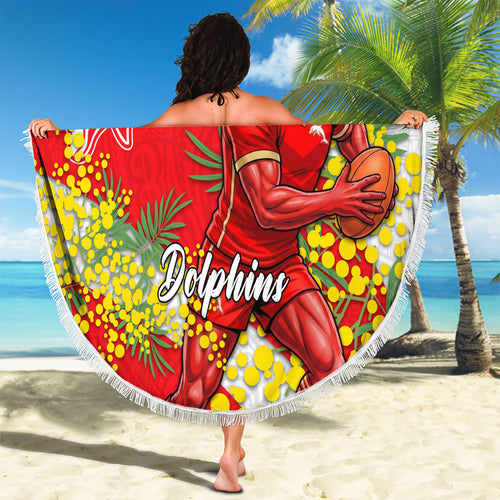 Dolphins Beach Blanket Golden Wattle Floral Polynesian - Australian Flower - Rugby Mascot