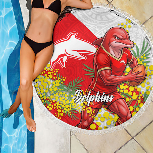 Dolphins Beach Blanket Golden Wattle Floral Polynesian - Australian Flower - Rugby Mascot