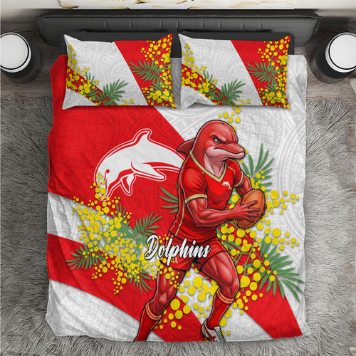 Dolphins Bedding Set Golden Wattle Floral Polynesian - Australian Flower - Rugby Mascot
