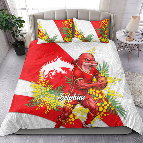Dolphins Bedding Set Golden Wattle Floral Polynesian - Australian Flower - Rugby Mascot