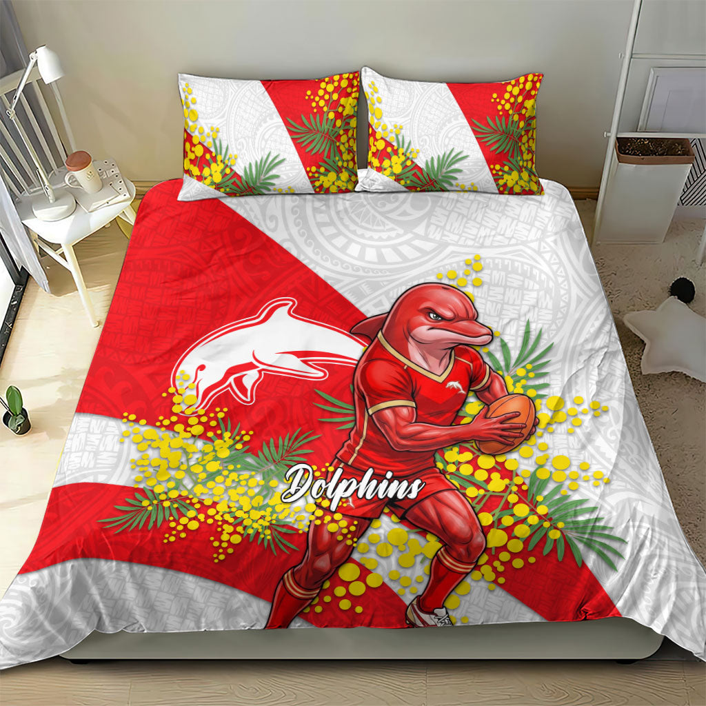 Dolphins Bedding Set Golden Wattle Floral Polynesian - Australian Flower - Rugby Mascot