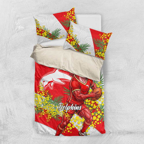 Dolphins Bedding Set Golden Wattle Floral Polynesian - Australian Flower - Rugby Mascot