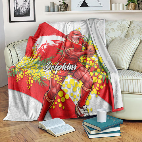 Dolphins Blanket Golden Wattle Floral Polynesian - Australian Flower - Rugby Mascot