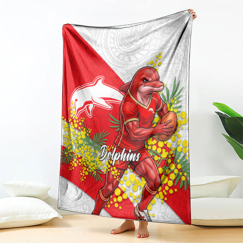 Dolphins Blanket Golden Wattle Floral Polynesian - Australian Flower - Rugby Mascot