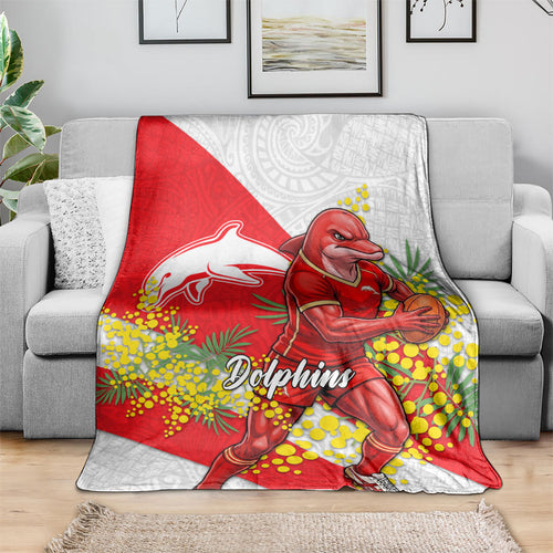 Dolphins Blanket Golden Wattle Floral Polynesian - Australian Flower - Rugby Mascot
