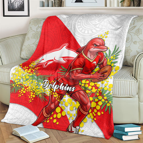 Dolphins Blanket Golden Wattle Floral Polynesian - Australian Flower - Rugby Mascot