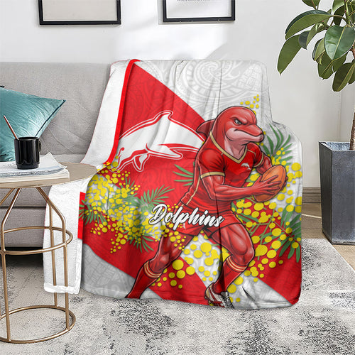 Dolphins Blanket Golden Wattle Floral Polynesian - Australian Flower - Rugby Mascot