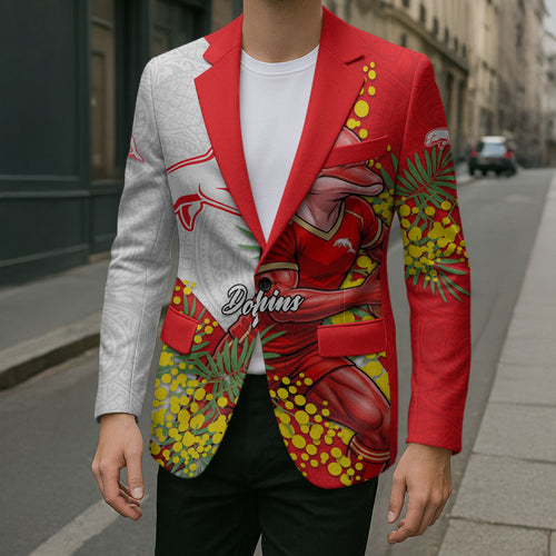 Dolphins Blazer Golden Wattle Floral Polynesian - Australian Flower - Rugby Mascot