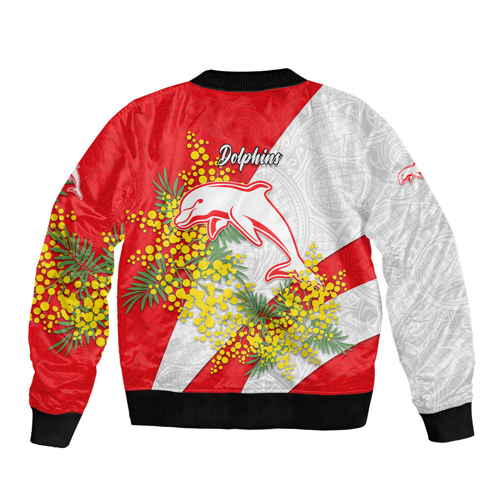 Dolphins Bomber Jacket Golden Wattle Floral Polynesian - Australian Flower - Rugby Mascot