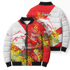 Dolphins Bomber Puffer Jacket Golden Wattle Floral Polynesian - Australian Flower - Rugby Mascot
