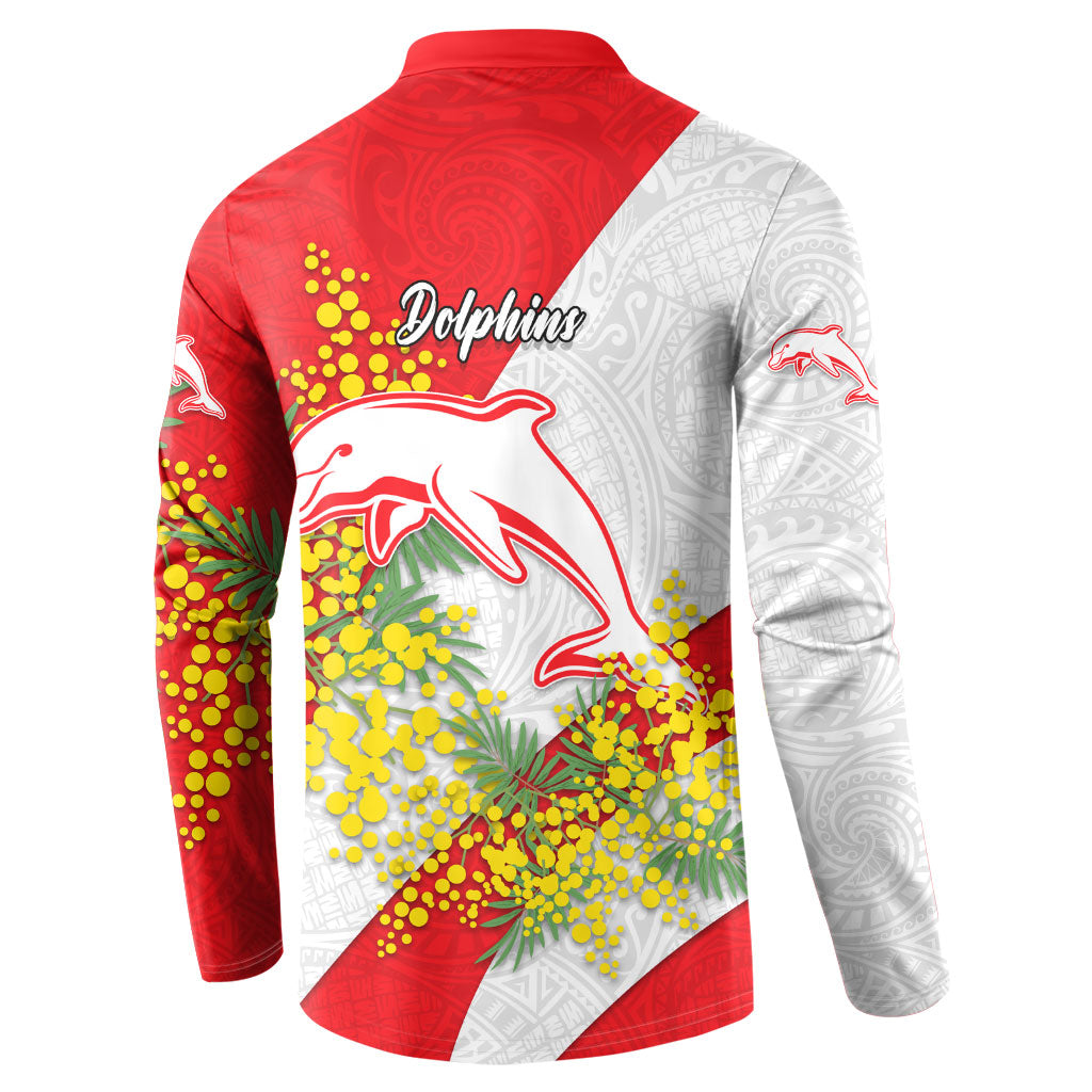 Dolphins Button Sweatshirt Golden Wattle Floral Polynesian - Australian Flower - Rugby Mascot