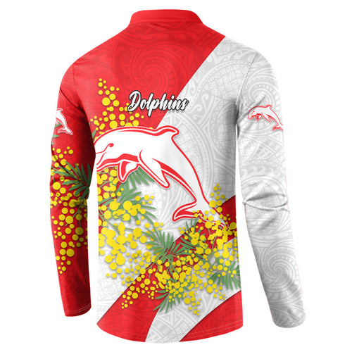 Dolphins Button Sweatshirt Golden Wattle Floral Polynesian - Australian Flower - Rugby Mascot