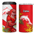 Dolphins 4 in 1 Can Cooler Tumbler Golden Wattle Floral Polynesian - Australian Flower - Rugby Mascot