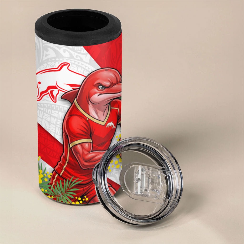 Dolphins 4 in 1 Can Cooler Tumbler Golden Wattle Floral Polynesian - Australian Flower - Rugby Mascot