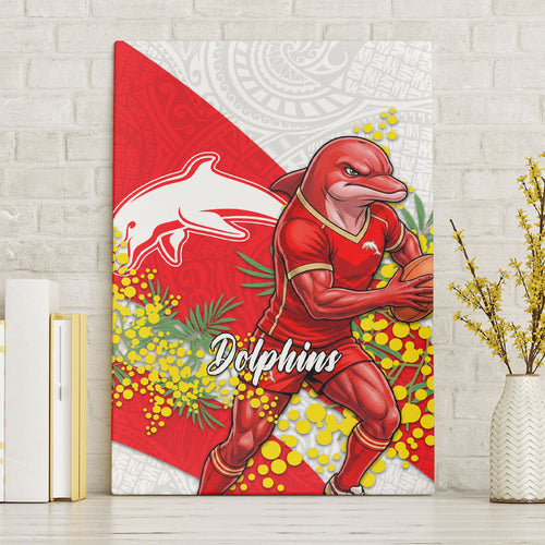 Dolphins Canvas Wall Art Golden Wattle Floral Polynesian - Australian Flower - Rugby Mascot