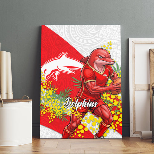 Dolphins Canvas Wall Art Golden Wattle Floral Polynesian - Australian Flower - Rugby Mascot