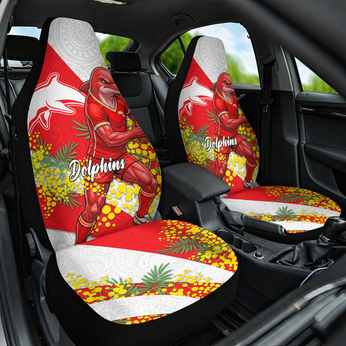 Dolphins Car Seat Cover Golden Wattle Floral Polynesian - Australian Flower - Rugby Mascot