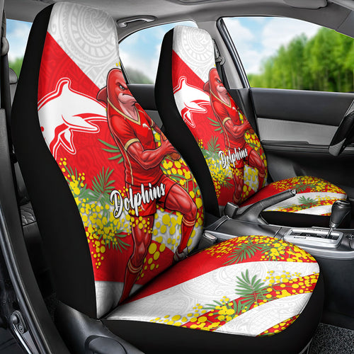 Dolphins Car Seat Cover Golden Wattle Floral Polynesian - Australian Flower - Rugby Mascot
