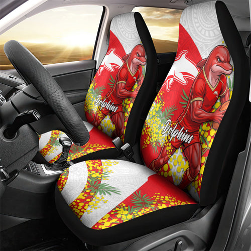 Dolphins Car Seat Cover Golden Wattle Floral Polynesian - Australian Flower - Rugby Mascot