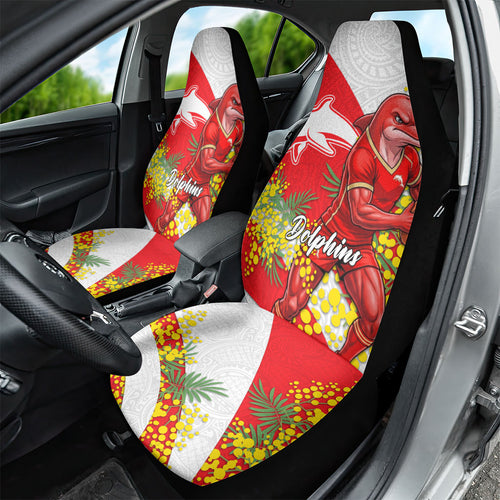 Dolphins Car Seat Cover Golden Wattle Floral Polynesian - Australian Flower - Rugby Mascot