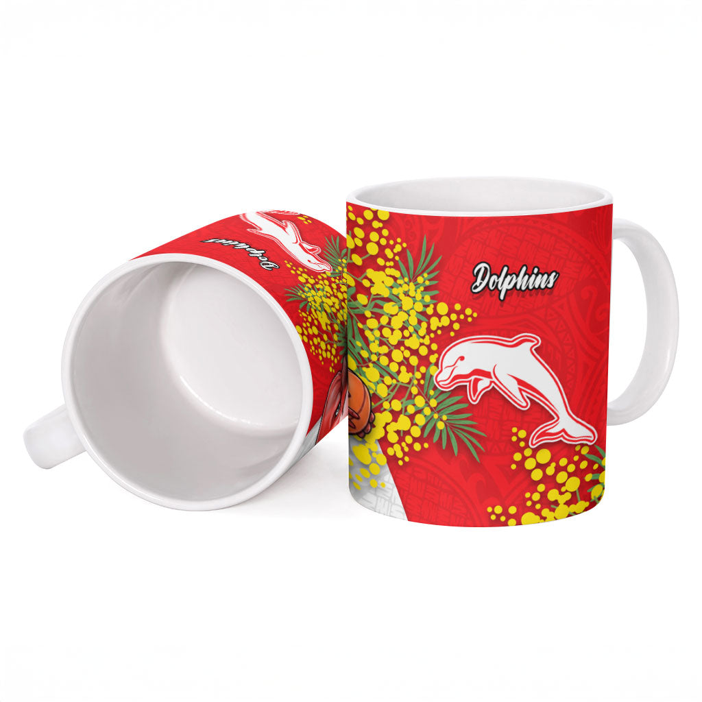 Dolphins Ceramic Mug Golden Wattle Floral Polynesian - Australian Flower - Rugby Mascot