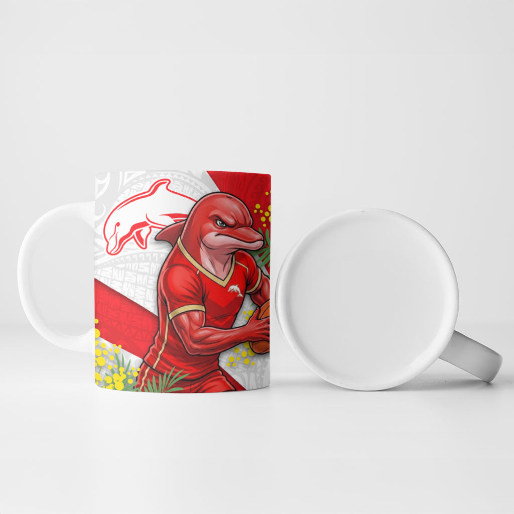 Dolphins Ceramic Mug Golden Wattle Floral Polynesian - Australian Flower - Rugby Mascot