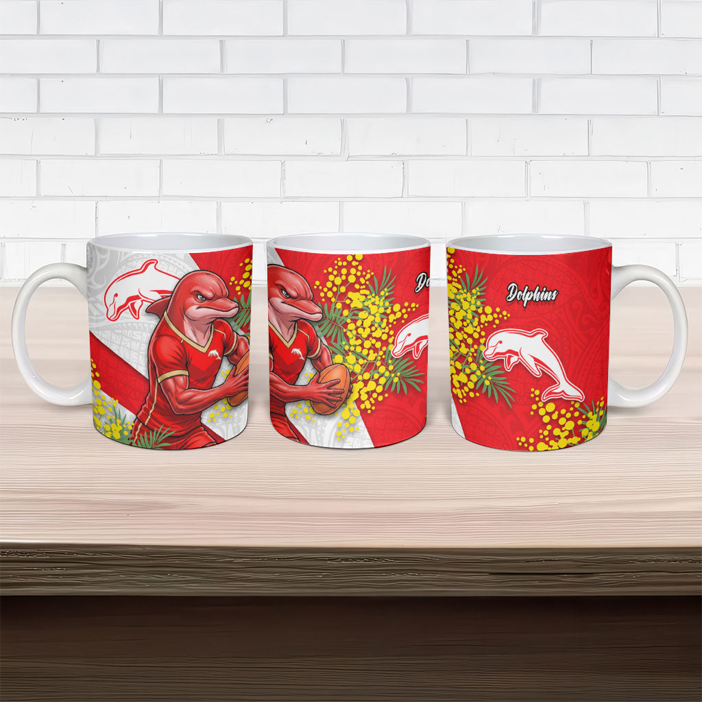 Dolphins Ceramic Mug Golden Wattle Floral Polynesian - Australian Flower - Rugby Mascot