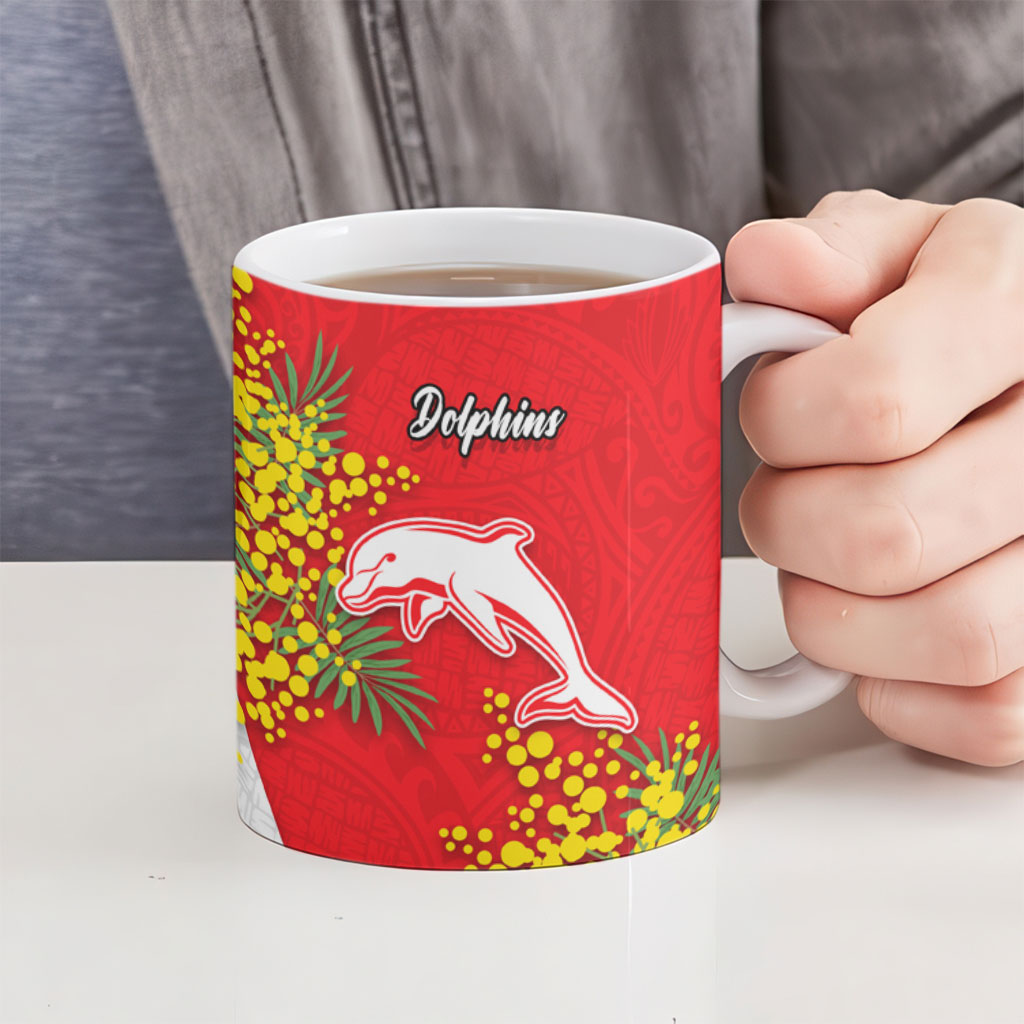 Dolphins Ceramic Mug Golden Wattle Floral Polynesian - Australian Flower - Rugby Mascot