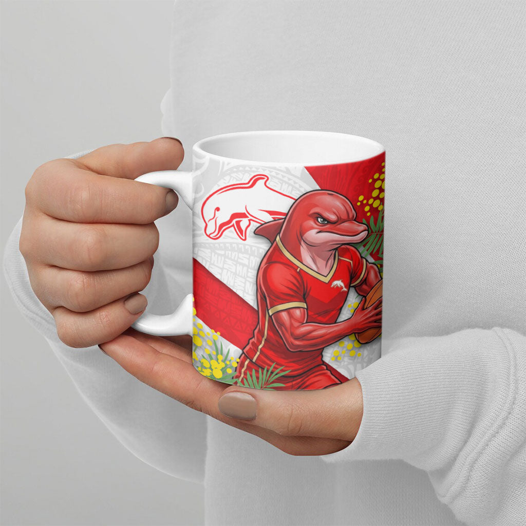 Dolphins Ceramic Mug Golden Wattle Floral Polynesian - Australian Flower - Rugby Mascot