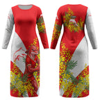 Dolphins Couples Matching Long Sleeve Bodycon Dress and Long Sleeve Button Shirt Golden Wattle Floral Polynesian - Australian Flower - Rugby Mascot