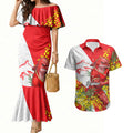Dolphins Couples Matching Mermaid Dress and Hawaiian Shirt Golden Wattle Floral Polynesian - Australian Flower - Rugby Mascot