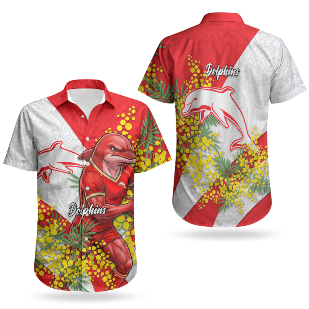 Dolphins Couples Matching Mermaid Dress and Hawaiian Shirt Golden Wattle Floral Polynesian - Australian Flower - Rugby Mascot