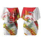 Dolphins Couples Matching Off Shoulder Short Dress and Long Sleeve Button Shirt Golden Wattle Floral Polynesian - Australian Flower - Rugby Mascot