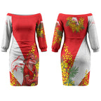 Dolphins Couples Matching Off The Shoulder Long Sleeve Dress and Long Sleeve Button Shirt Golden Wattle Floral Polynesian - Australian Flower - Rugby Mascot