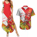 Dolphins Couples Matching Summer Maxi Dress and Hawaiian Shirt Golden Wattle Floral Polynesian - Australian Flower - Rugby Mascot