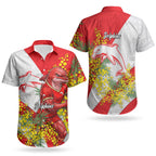 Dolphins Couples Matching Summer Maxi Dress and Hawaiian Shirt Golden Wattle Floral Polynesian - Australian Flower - Rugby Mascot