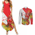 Dolphins Couples Matching Summer Maxi Dress and Long Sleeve Button Shirt Golden Wattle Floral Polynesian - Australian Flower - Rugby Mascot