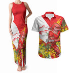 Dolphins Couples Matching Tank Maxi Dress and Hawaiian Shirt Golden Wattle Floral Polynesian - Australian Flower - Rugby Mascot
