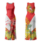 Dolphins Couples Matching Tank Maxi Dress and Long Sleeve Button Shirt Golden Wattle Floral Polynesian - Australian Flower - Rugby Mascot